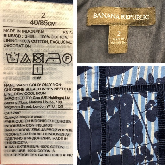 Banana Republic Blue Striped Floral Dress Size 2 - Picture 12 of 14